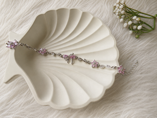 Pink stone floral bracelet