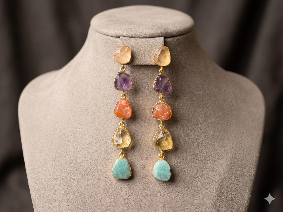 Multicolor uncut stone dangle earrings