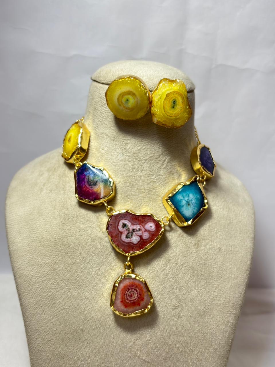 Abstract stone necklace with studs