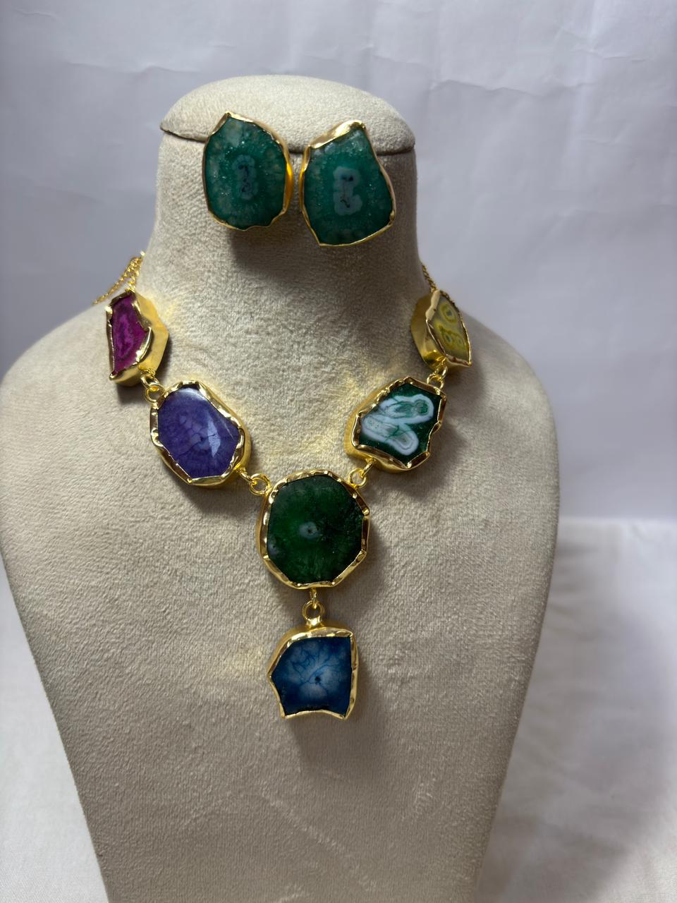 Abstract stone necklace with studs