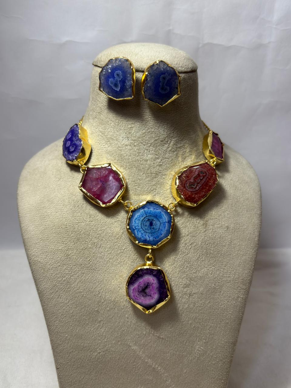 Abstract stone necklace with studs