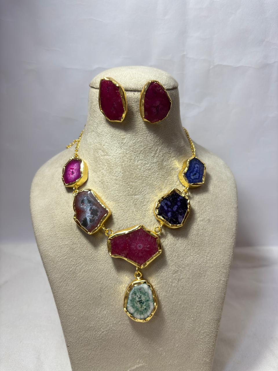 Abstract stone necklace with studs