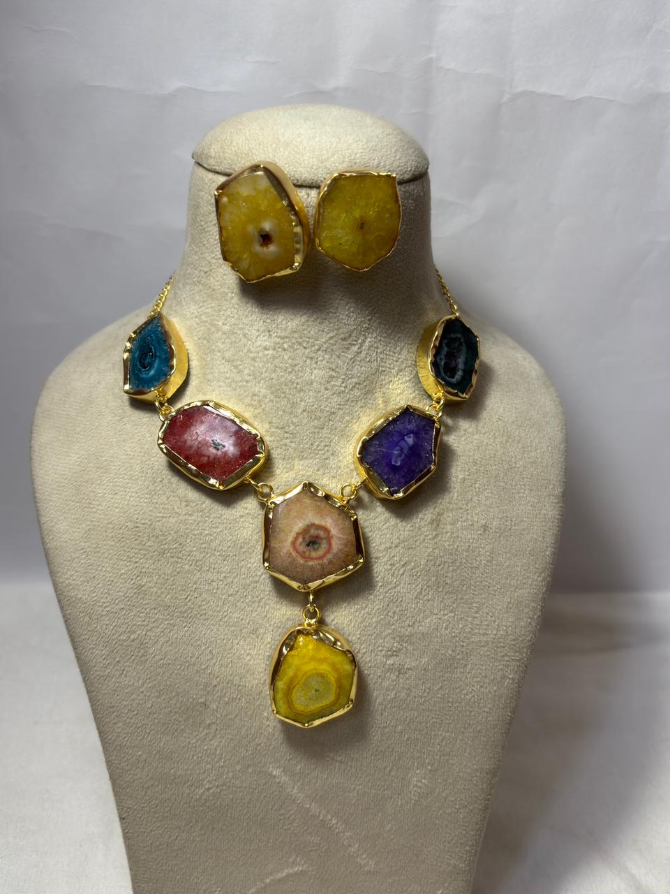 Abstract stone necklace with studs