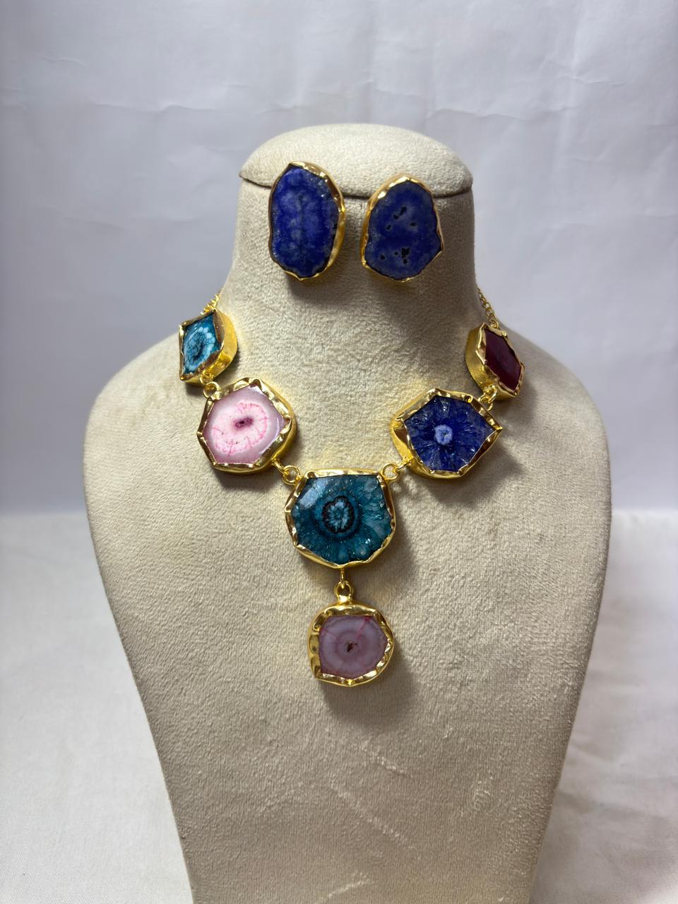 Abstract stone necklace with studs