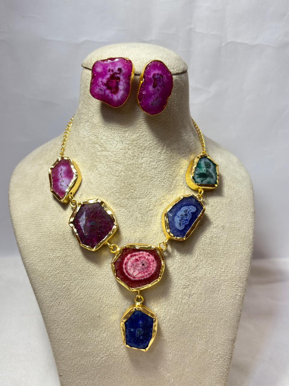 Abstract stone necklace with studs