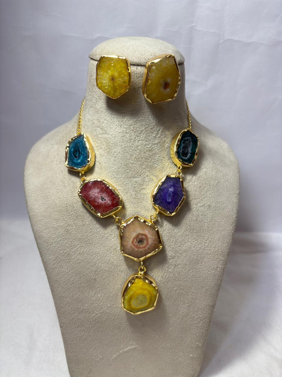 Abstract stone necklace with studs