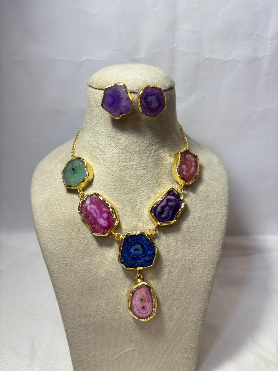 Abstract stone necklace with studs