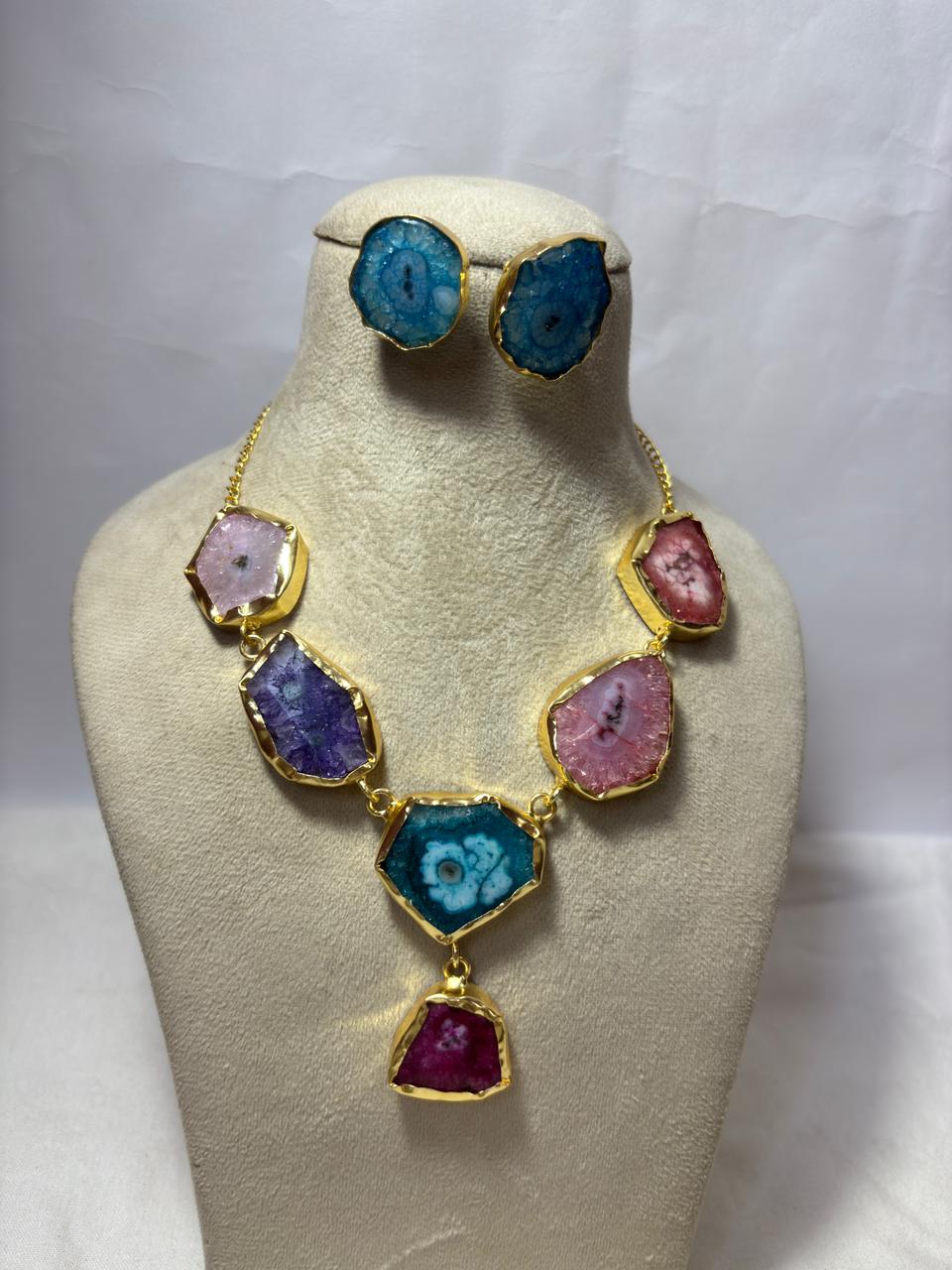 Abstract stone necklace with studs