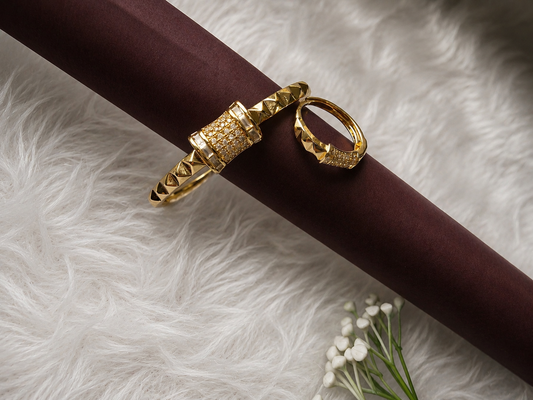 Elegant Gold-Tone Bracelet & Ring Set ✨
