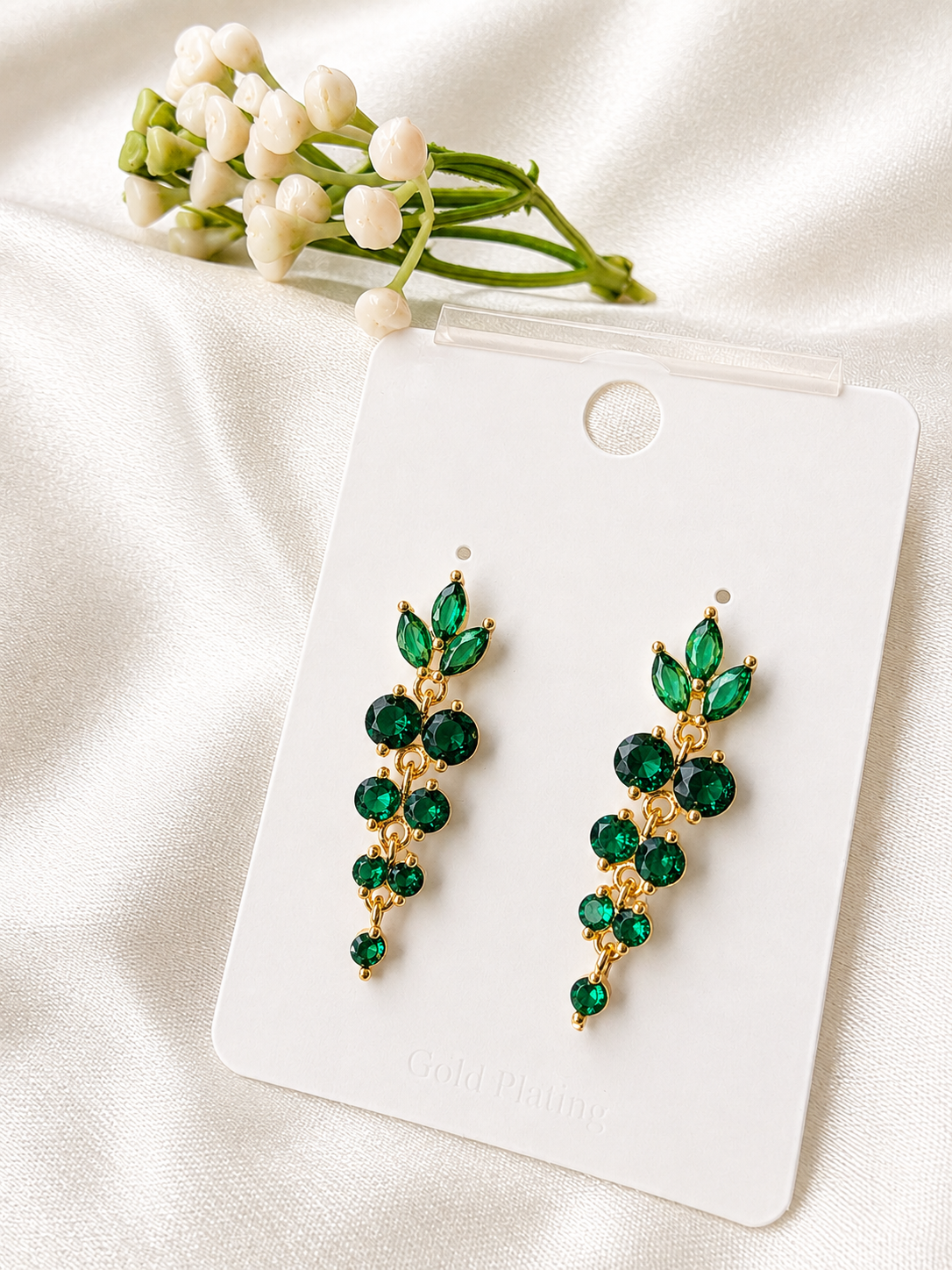 Green emerald cascade gemstone earrings