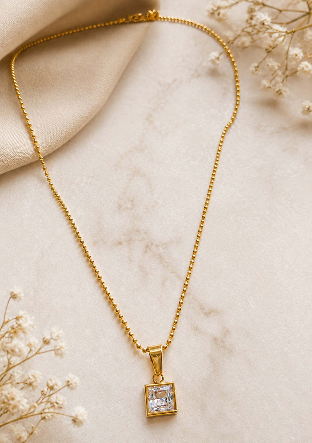 Minimalist Square Crystal Pendant Necklace
