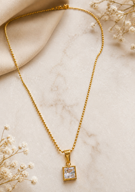 Minimalist Square Crystal Pendant Necklace