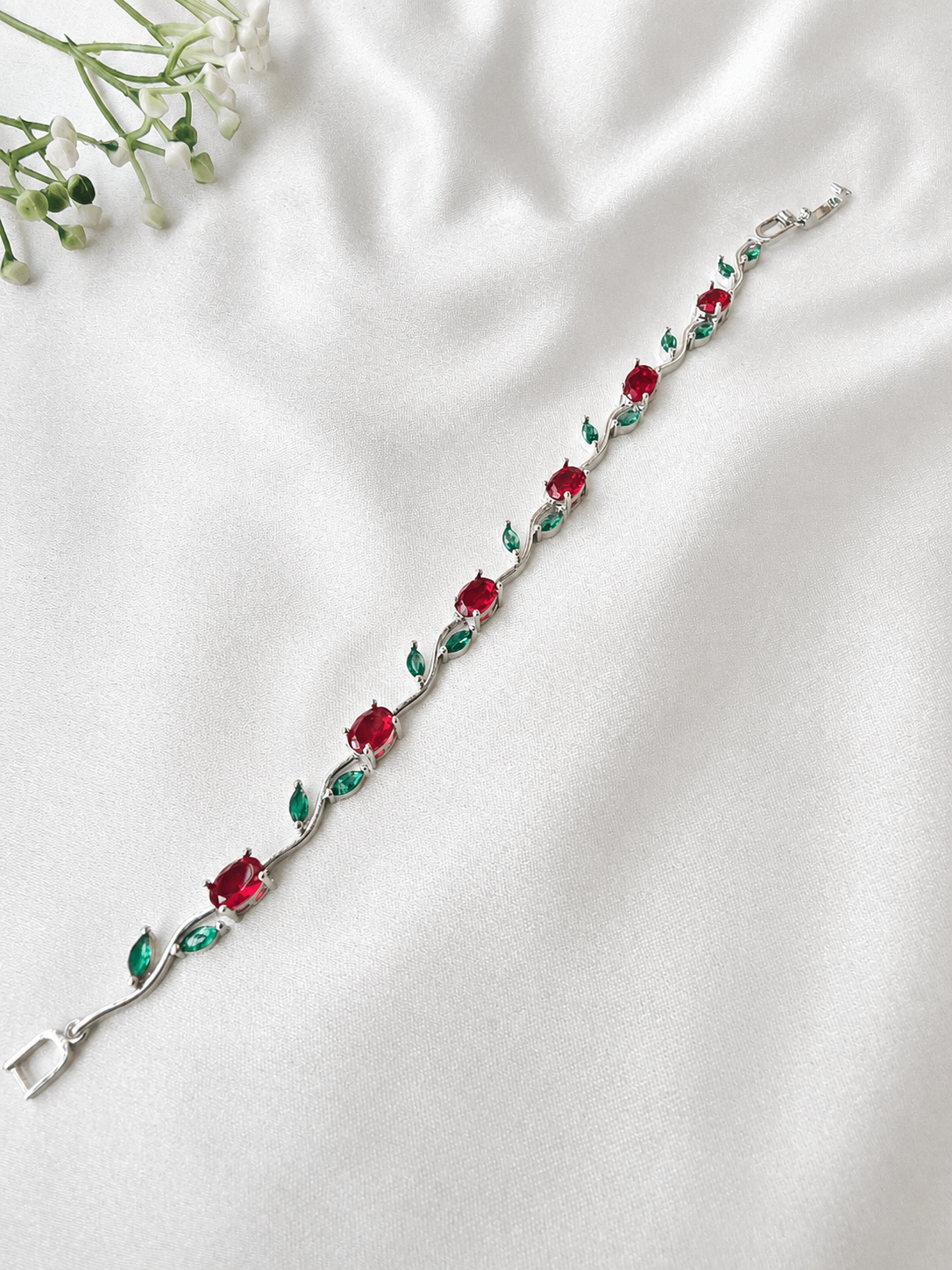 Red and green tulip silver bracelet