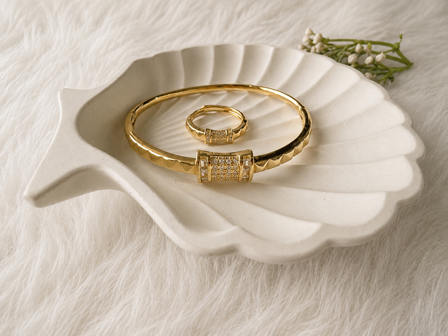 Elegant Gold-Tone Bracelet & Ring Set ✨