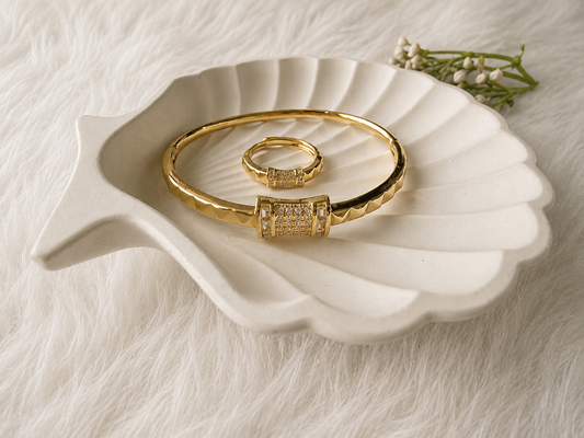 Elegant Gold-Tone Bracelet & Ring Set ✨