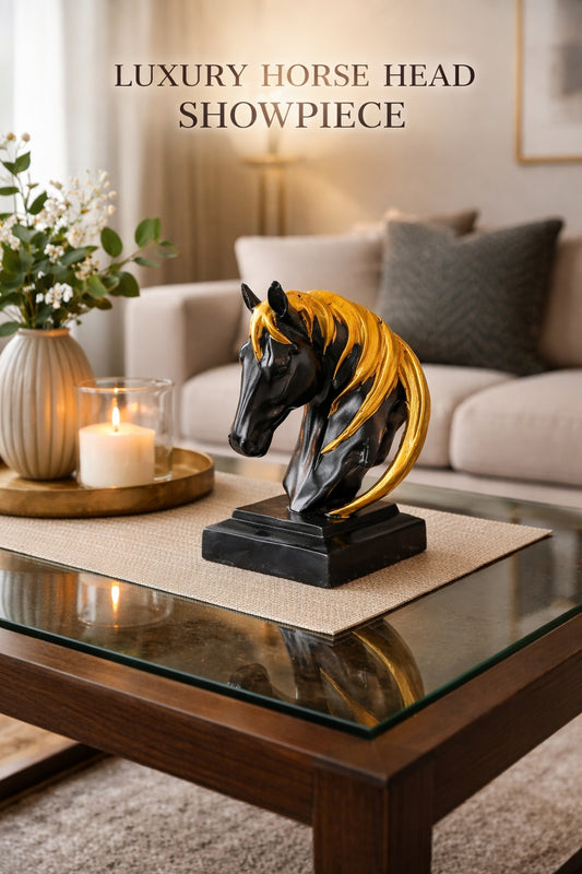 Horse face black and gold statue